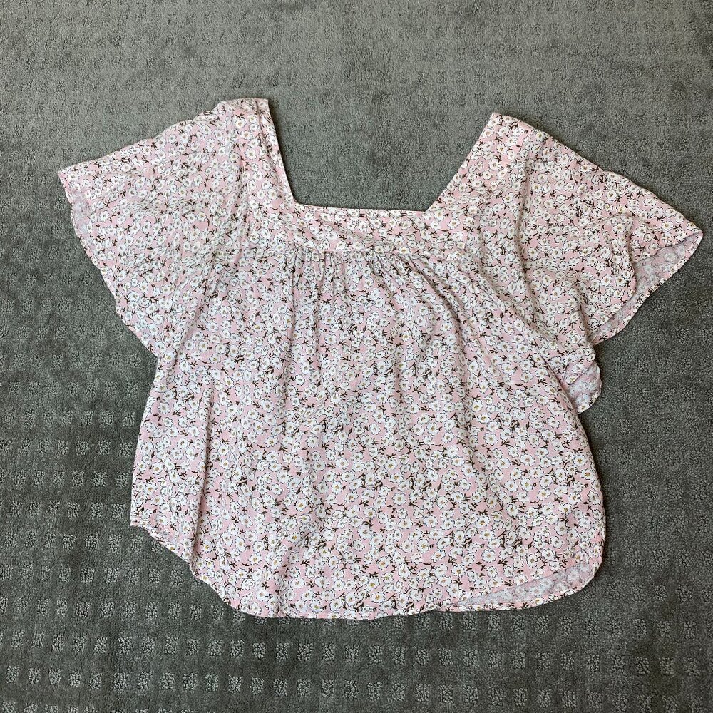 Lucky Brand Smocked Floral Peasant Top (S)